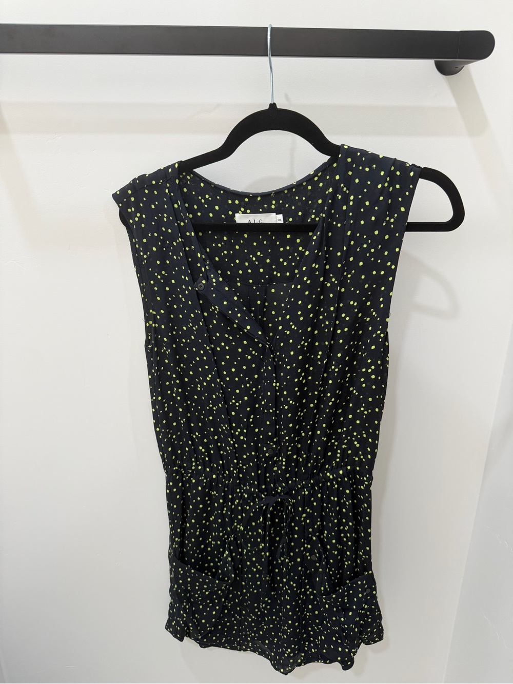 A.L.C. Black Silk Polka Dot Sleeveless Mini Dress XS